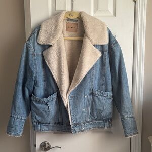 Denim Sherpa Lined Jacket in Light Blue with Cream Sherpa
